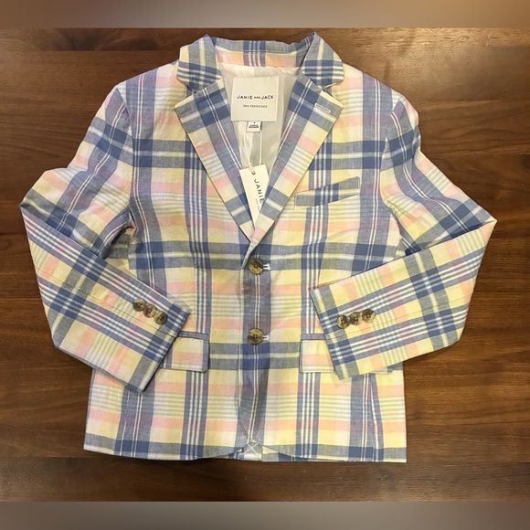NWT- Janie and Jack Blue Plaid Blazer with Yellow Shorts - Picture 5 of 9